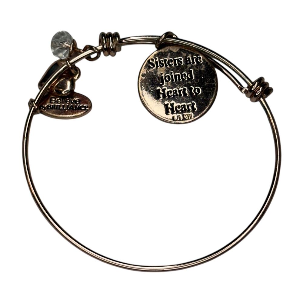 Believe by Brilliance Sisters Charm Bangle Rose Gold Tone MOP Rhinestone - Picture 4 of 7